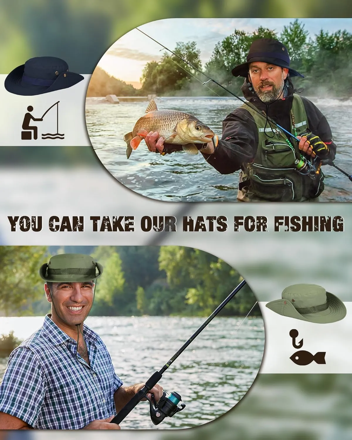 10 Pcs Wide Brim Boonie Hat Bucket Hats Camo Solid UV Sun Protection Fishing Hat for Men Women Hiking Safari Hunting