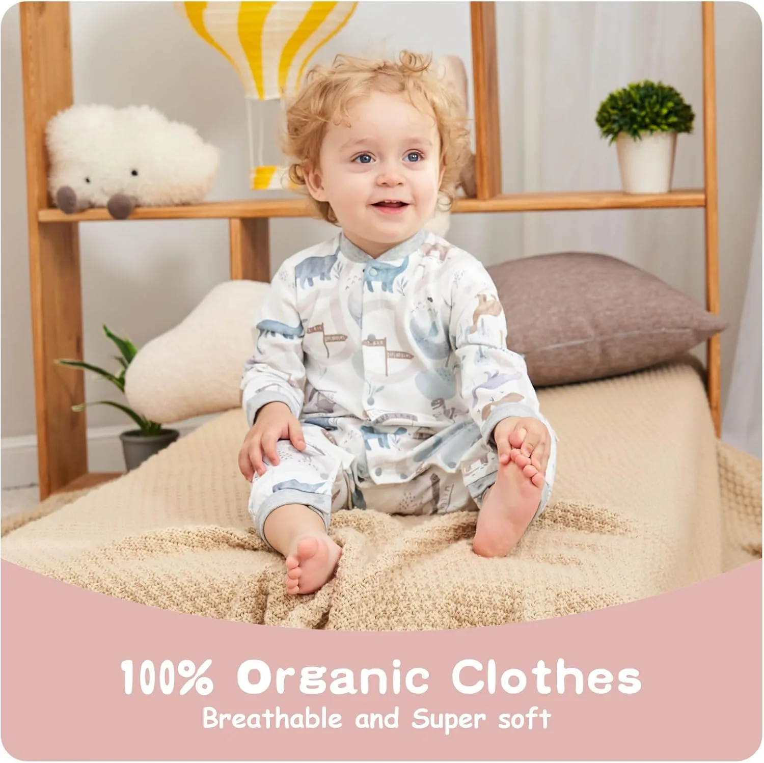 100% Organic Cotton Soft Baby Romper Jumpsuits for Boys and Girls Unisex, Long Sleeve, 0-24 Months