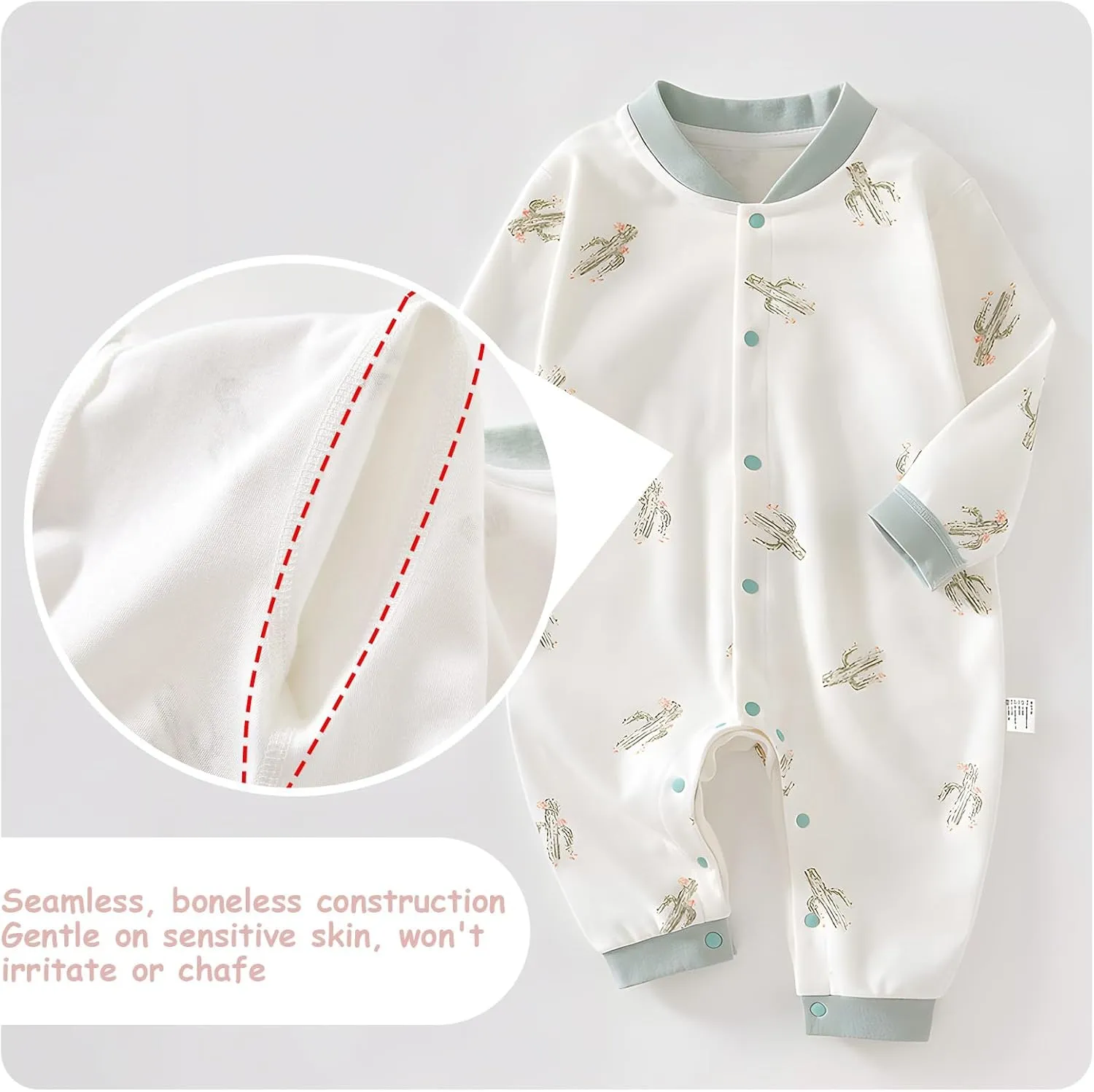 100% Organic Cotton Soft Baby Romper Jumpsuits for Boys and Girls Unisex, Long Sleeve, 0-24 Months