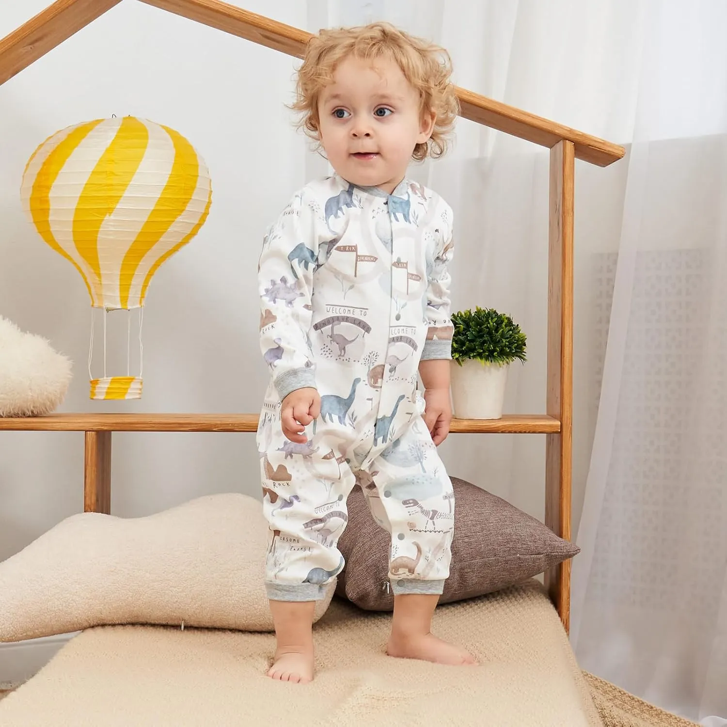 100% Organic Cotton Soft Baby Romper Jumpsuits for Boys and Girls Unisex, Long Sleeve, 0-24 Months