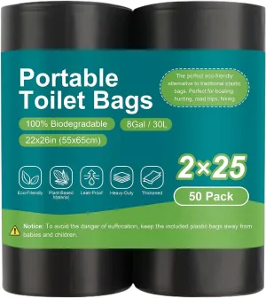 100 Portable Toilet Bags, Drawstring Biodegradable Camping Potty Bags 8 Gallon Waste Bags for 5-8 Gallon Bucket Toilet Adults Outdoor Camping Car