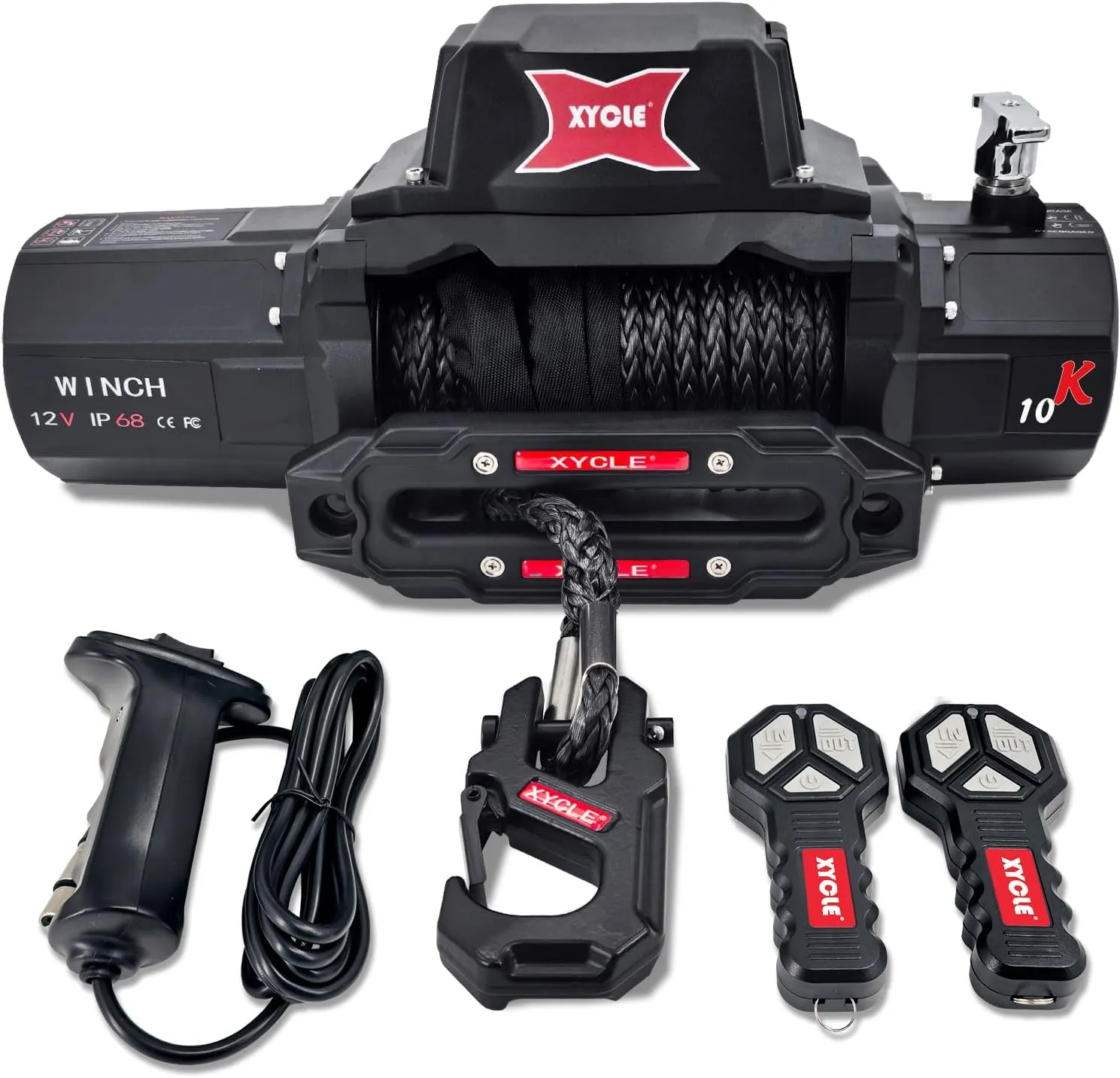 10000lbs Electric Winch 12V IP68waterproof Off-Road Vehicle Rescue winchs with2wireless Remote Controls and1/2"Synthetic Rope Suitable for Towing SUVs,Loggers,Trucks,Trailers,Jeeps,4WD(Black)