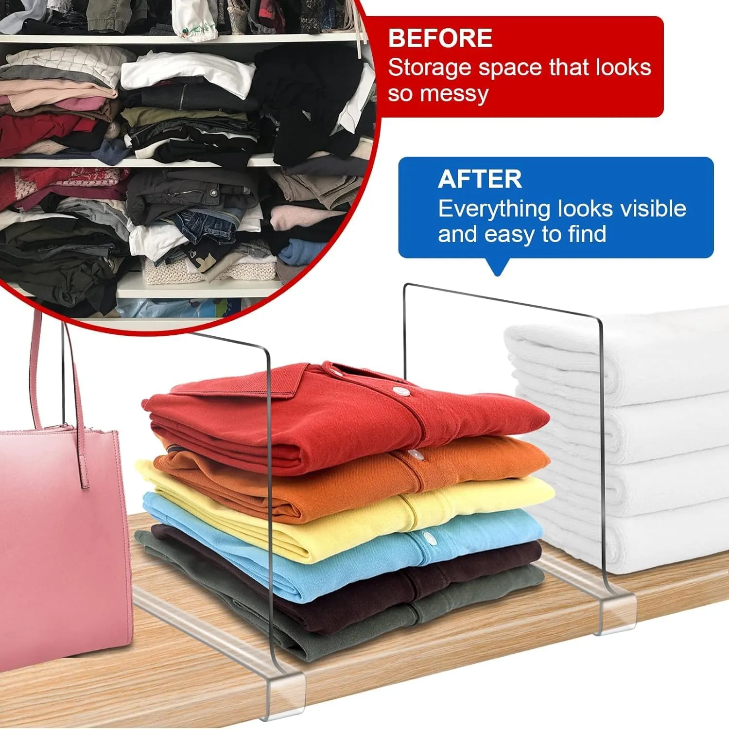 12 Inches Tall [Extra Tall Version] Shelf Dividers for Closet Organization and Storage, 10 Pack Purse Organizer for Closet Acrylic Bookshelf for Organization, Perfect for Sweater Shirts Handbags