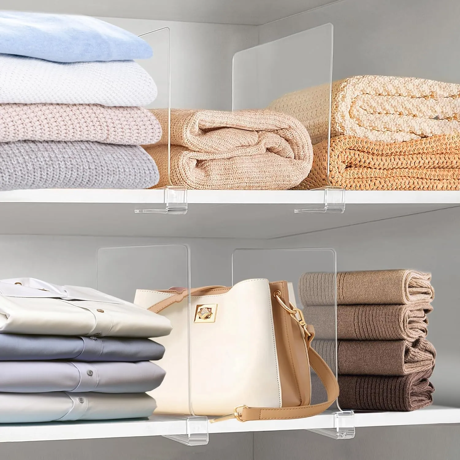 12 Inches Tall [Extra Tall Version] Shelf Dividers for Closet Organization and Storage, 10 Pack Purse Organizer for Closet Acrylic Bookshelf for Organization, Perfect for Sweater Shirts Handbags