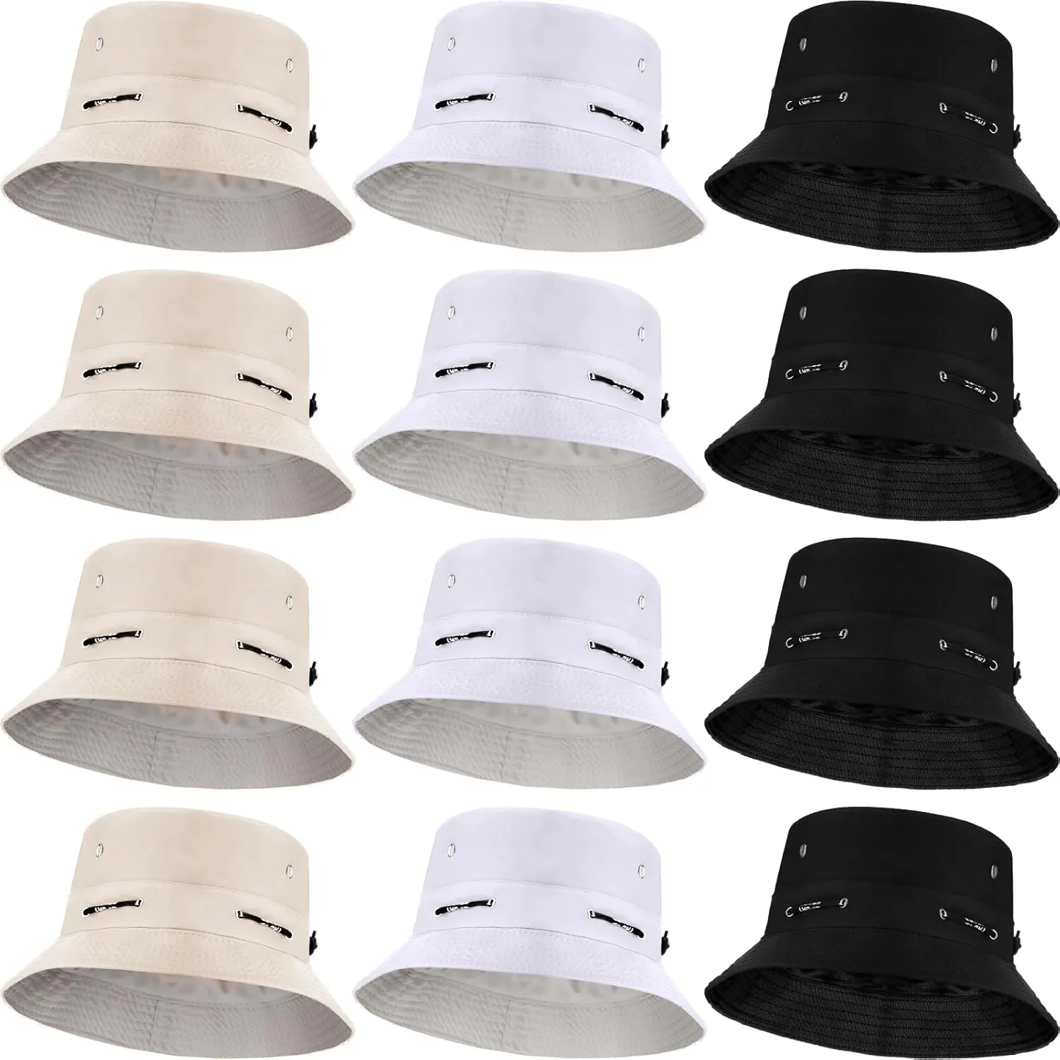 12 Pcs Bucket Hat Summer Adjustable UV Protection Hat Bulk Wide Brim with Strings for Beach Camping Hiking