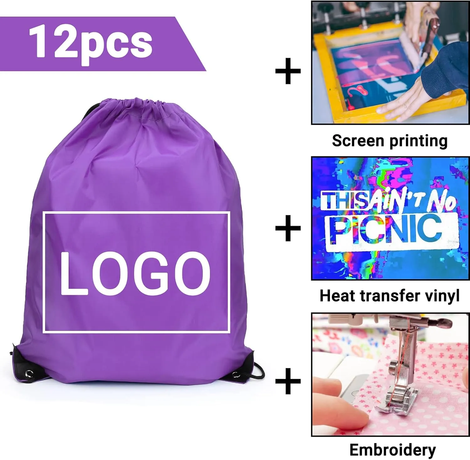 12 Pieces Purple Drawstring Bags, 13x17 Inch Polyester Non-nylon Sport Cinch Bags, Bulk Draw String Backpack Sport Storage Bags for Men Women Gym Trip Party Favors Gift