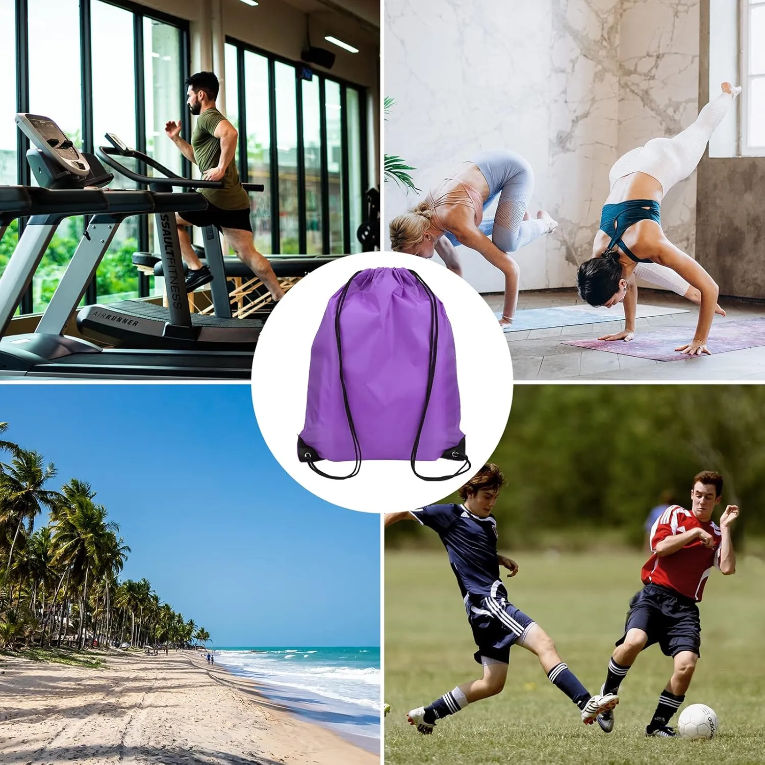 12 Pieces Purple Drawstring Bags, 13x17 Inch Polyester Non-nylon Sport Cinch Bags, Bulk Draw String Backpack Sport Storage Bags for Men Women Gym Trip Party Favors Gift