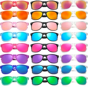 12/24 Pack Wholesale Retro Neon Colors Party Favor Supplies Unisex Sunglasses Bulk for Adults Teens, UV400 Protection