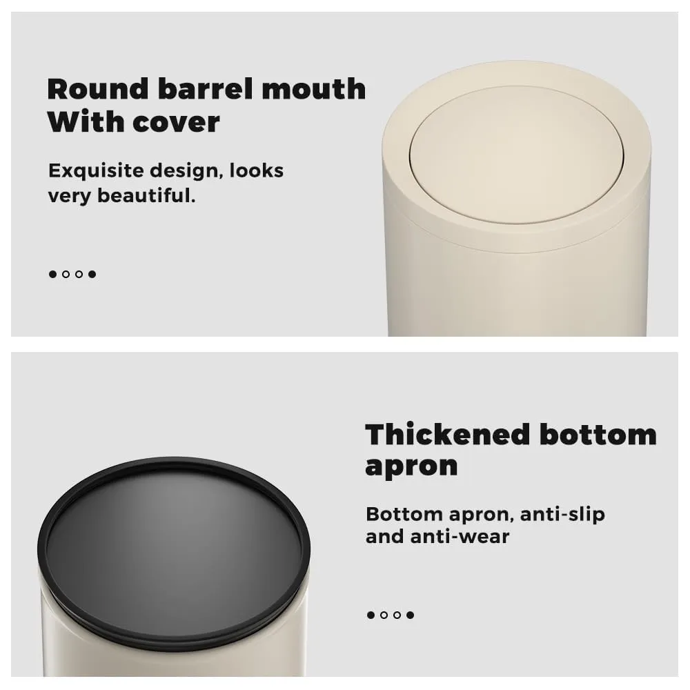 12L/3GAL White Metal Modern Garbage Bin with Lid, for Bathroom, Bedroom, Living Room, Office, Bank, Hotel