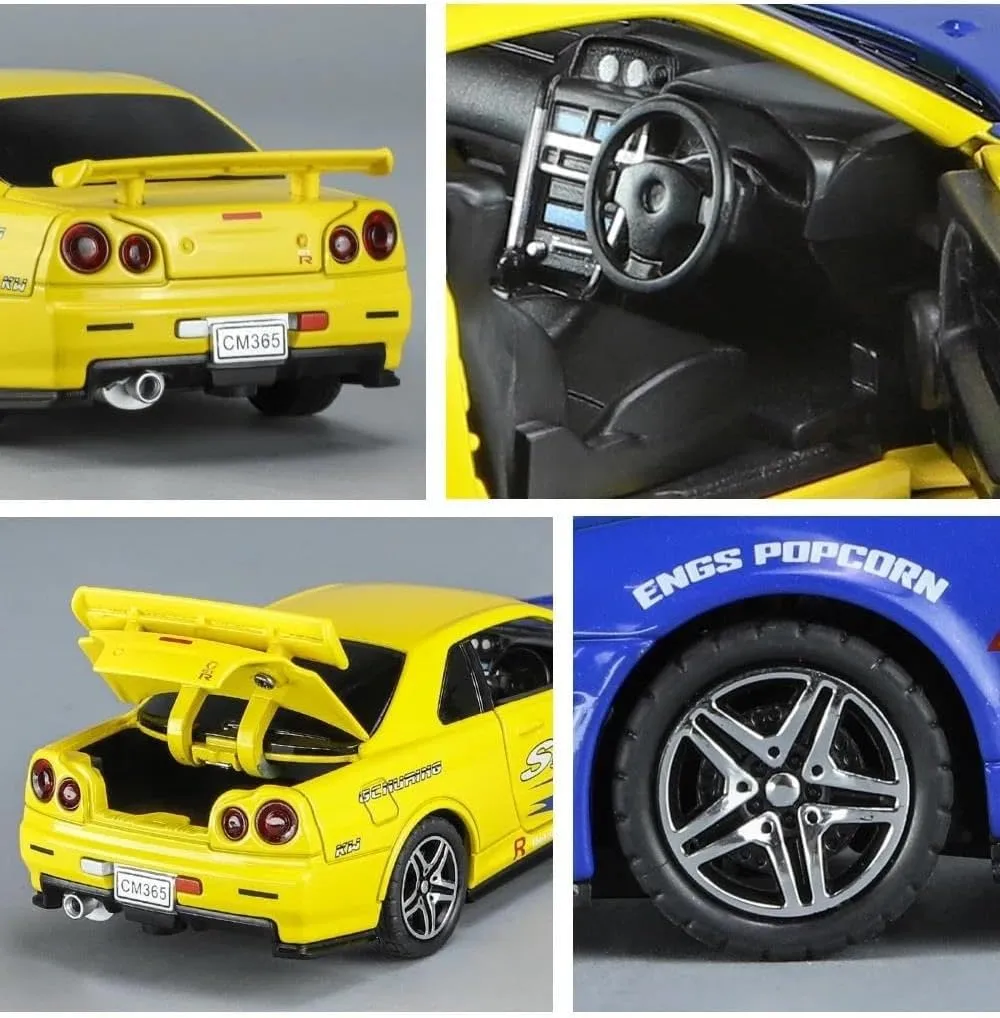1:32 for Skyline GTR R34 Racing Toy Model Die-Cast Metal GT-R Spoon Sport(Silver)