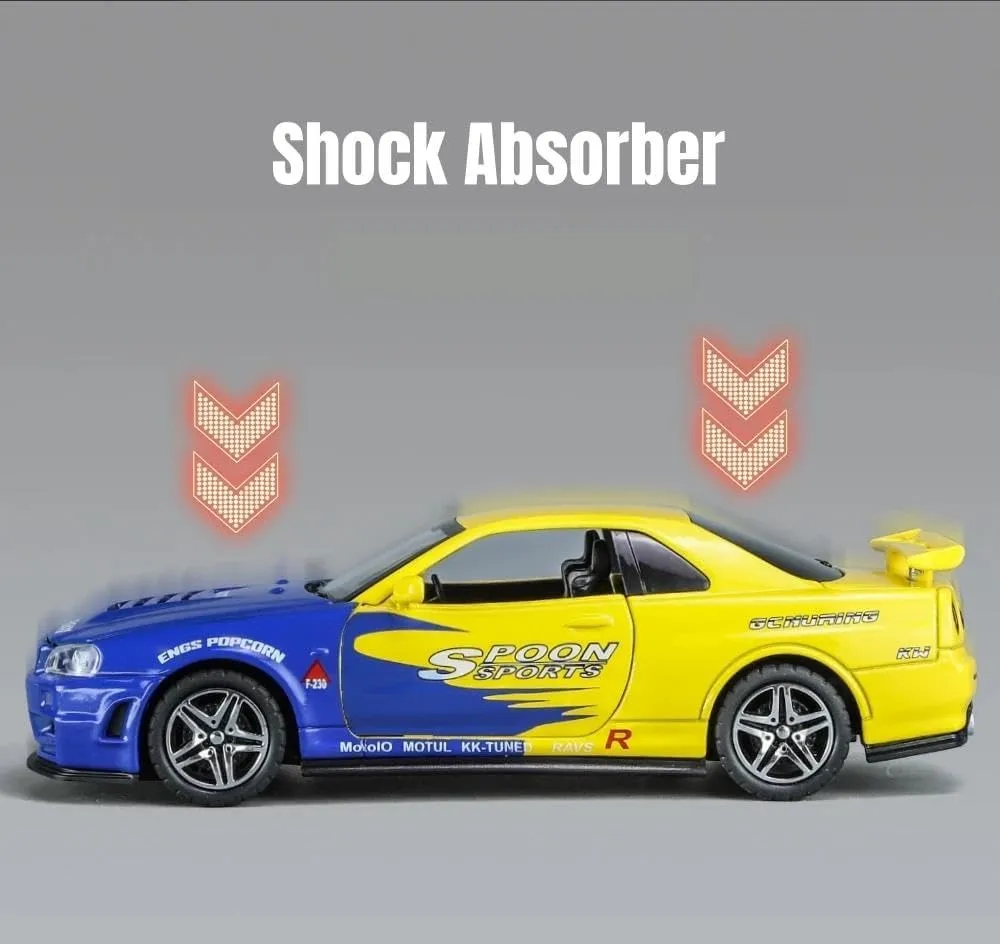 1:32 for Skyline GTR R34 Racing Toy Model Die-Cast Metal GT-R Spoon Sport(Silver)
