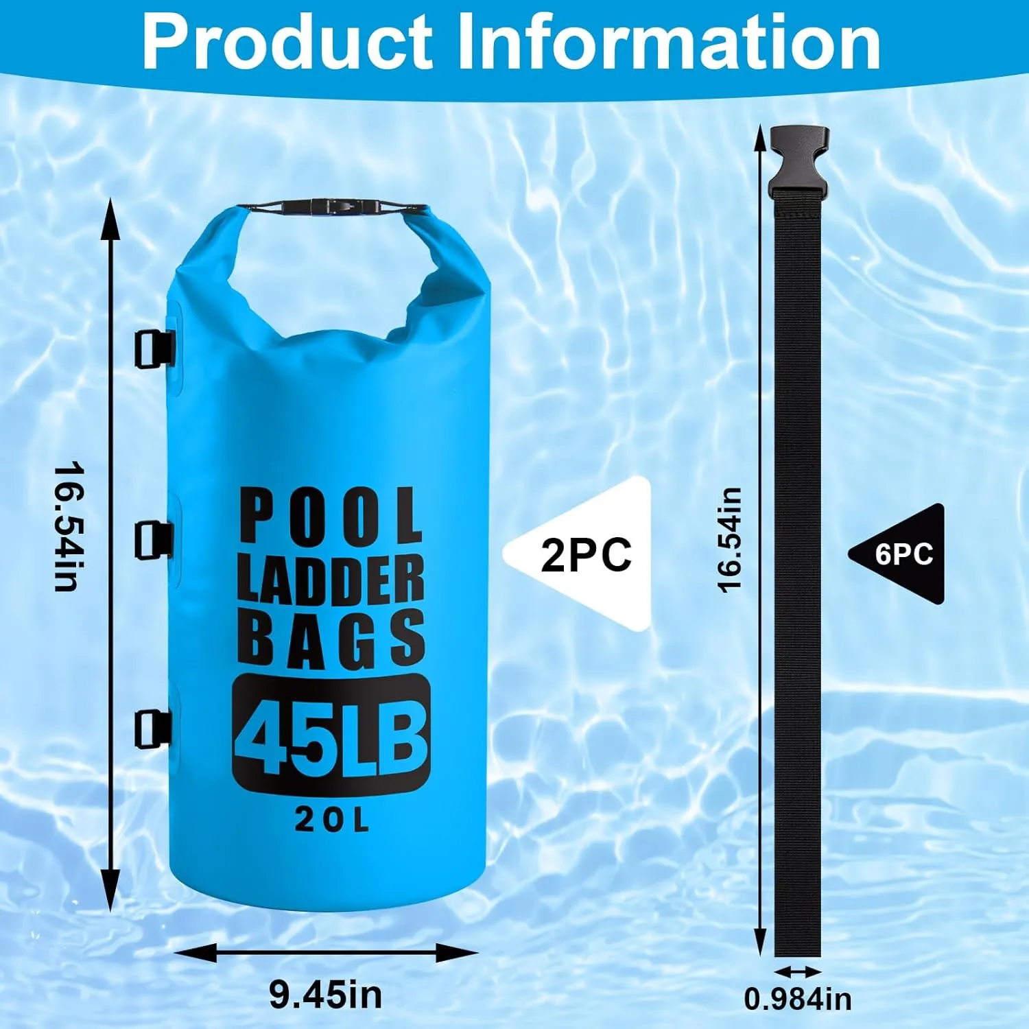 2 Pack 20L/45LB Updated Universal Pool Step Weights Sand Bag with Adjustable Strap,Waterproof 500D PVC Pool Ladder Weights,Pool Sand Stair Weights for Above Ground and in-Ground Pool Steps