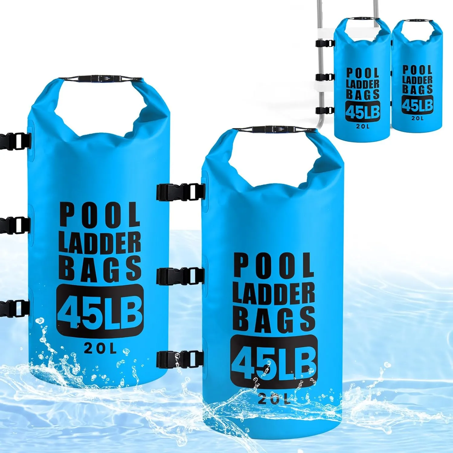 2 Pack 20L/45LB Updated Universal Pool Step Weights Sand Bag with Adjustable Strap,Waterproof 500D PVC Pool Ladder Weights,Pool Sand Stair Weights for Above Ground and in-Ground Pool Steps