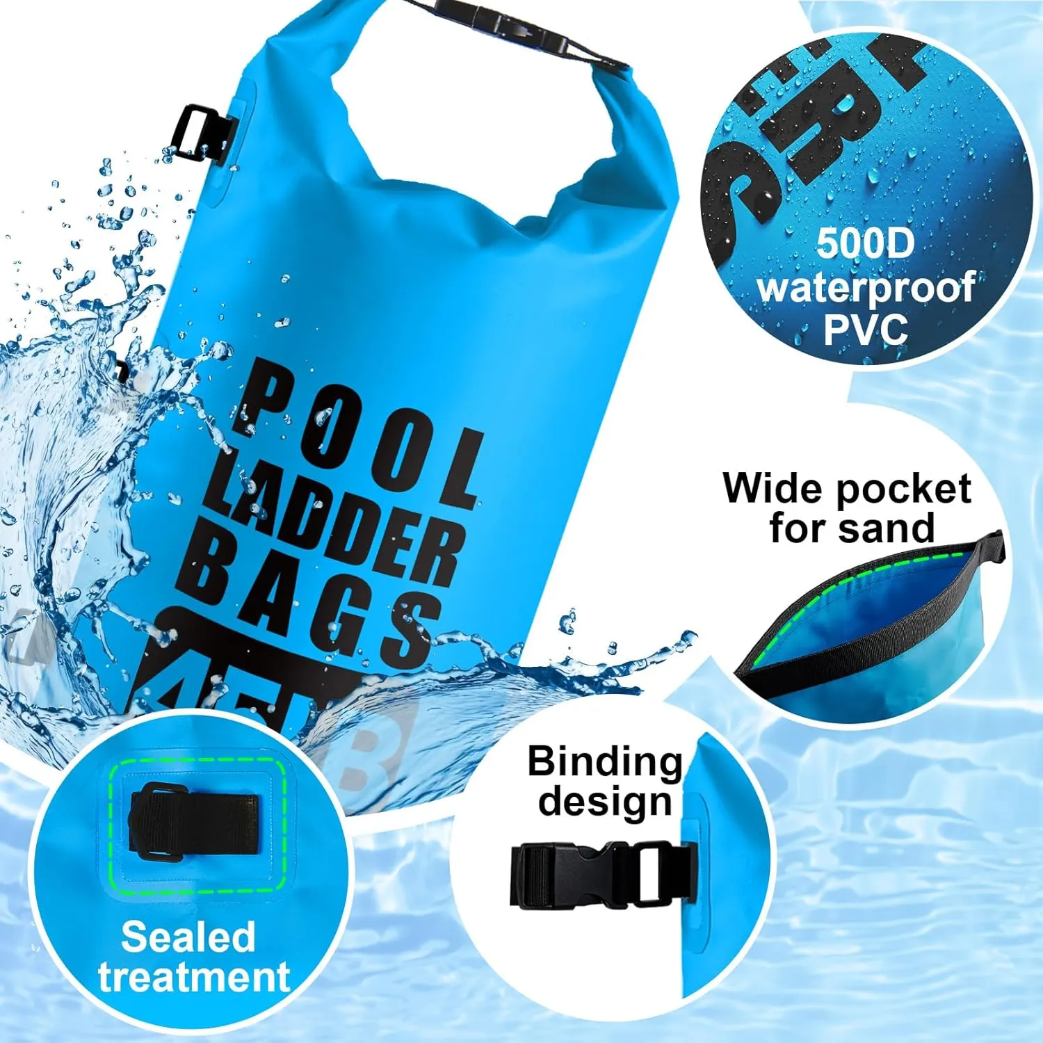 2 Pack 20L/45LB Updated Universal Pool Step Weights Sand Bag with Adjustable Strap,Waterproof 500D PVC Pool Ladder Weights,Pool Sand Stair Weights for Above Ground and in-Ground Pool Steps