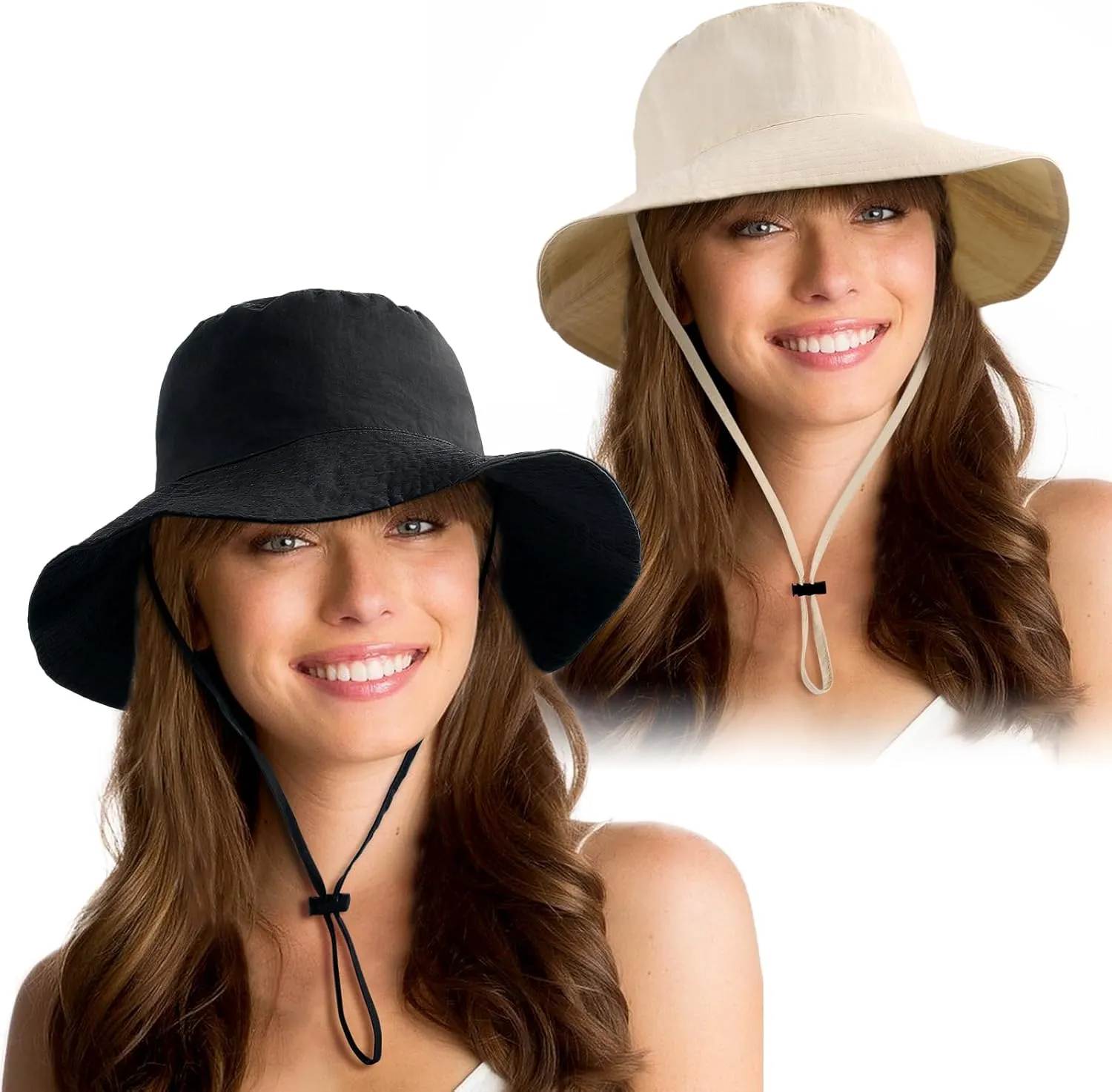 2 Pack Waterproof Sun Hats for Women Men UV Protection Packable Brimmed Floppy Rain Hat Lightweight Bucket Hats for Outdoor