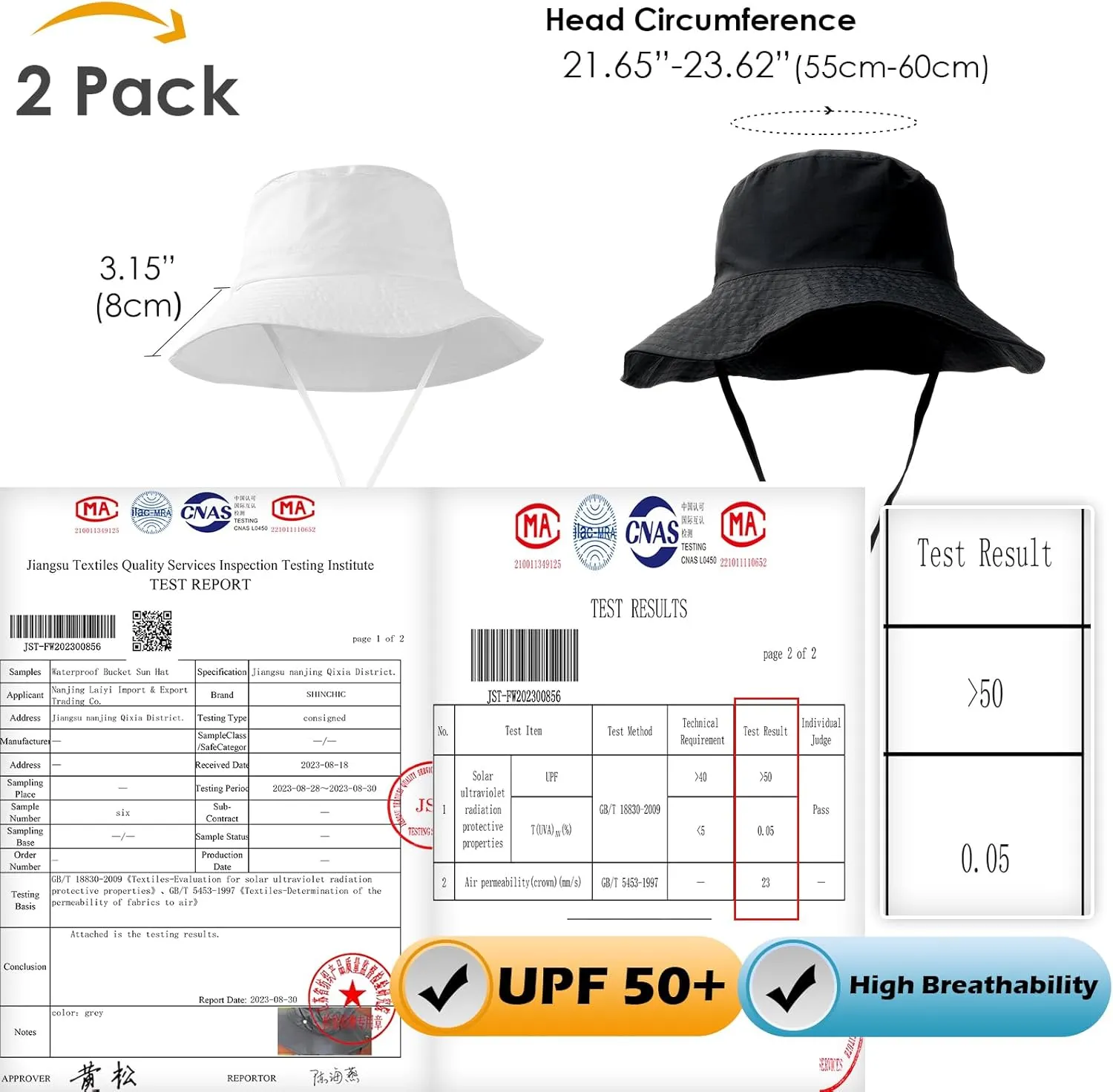 2 Pack Waterproof Sun Hats for Women Men UV Protection Packable Brimmed Floppy Rain Hat Lightweight Bucket Hats for Outdoor