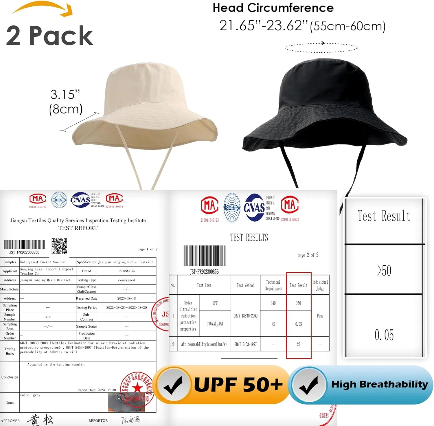 2 Pack Waterproof Sun Hats for Women Men UV Protection Packable Brimmed Floppy Rain Hat Lightweight Bucket Hats for Outdoor