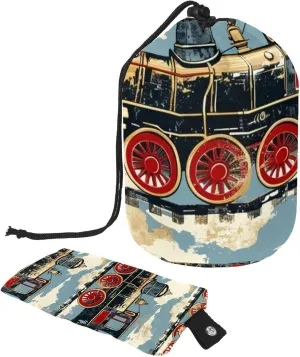 2 Pcs Cosmetic Bag bucket Travel Makeup Bags Large Capacity Soft Waterproof Portable Drawstring Cosmetic Bag, Retro Cartoon Steam Engine 67