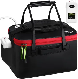 2 Pcs Fishing Bucket and Live Bait Aerator, 4 Gallon Foldable Multi Functional Live Bucket Portable Quiet Aerator Outdoor Camping Fishing EVA Bag