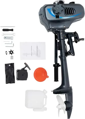 2-Stroke 3.5HP Outboard Motor, 49CC Gas Powered Fishing Marine Heavy Duty Boat Engine, Short Shaft Tiller Control Half Water-cooling Air-cooling CDI Ignition System for Inflatable Yachts Canoes Boat