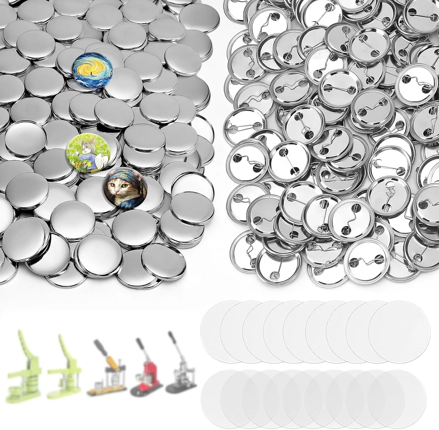 200Set 1.26 Inch Button Maker Supplies, 32mm Button Supplies Button Parts, Approx. 1.25 Inch Metal Blank Button Badge Parts with Blank Paper for Button Maker Machine Pin Maker Button Press