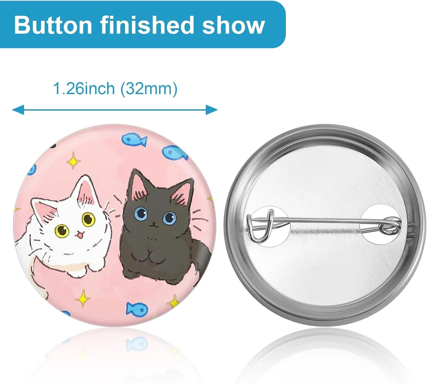 200Set 1.26 Inch Button Maker Supplies, 32mm Button Supplies Button Parts, Approx. 1.25 Inch Metal Blank Button Badge Parts with Blank Paper for Button Maker Machine Pin Maker Button Press