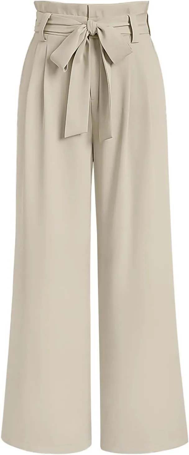 2024 Women's Wide Leg Pants Paperbag High Waisted Business Work Casual Trousers with Removable Belt