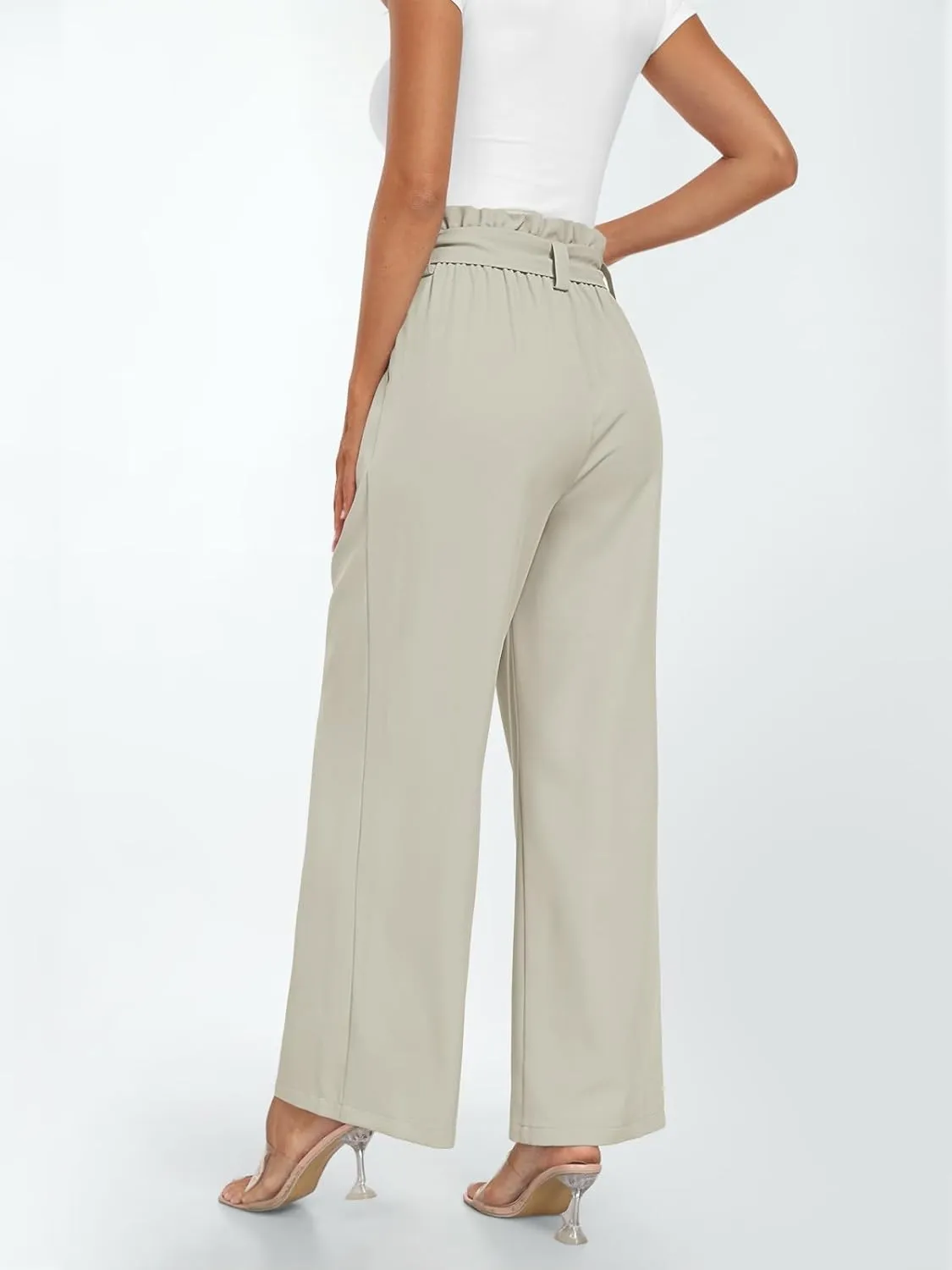 2024 Women's Wide Leg Pants Paperbag High Waisted Business Work Casual Trousers with Removable Belt