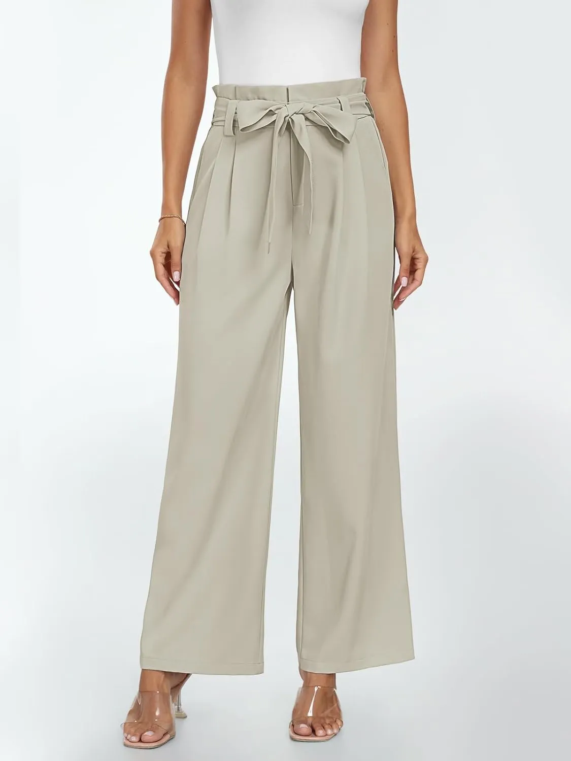 2024 Women's Wide Leg Pants Paperbag High Waisted Business Work Casual Trousers with Removable Belt