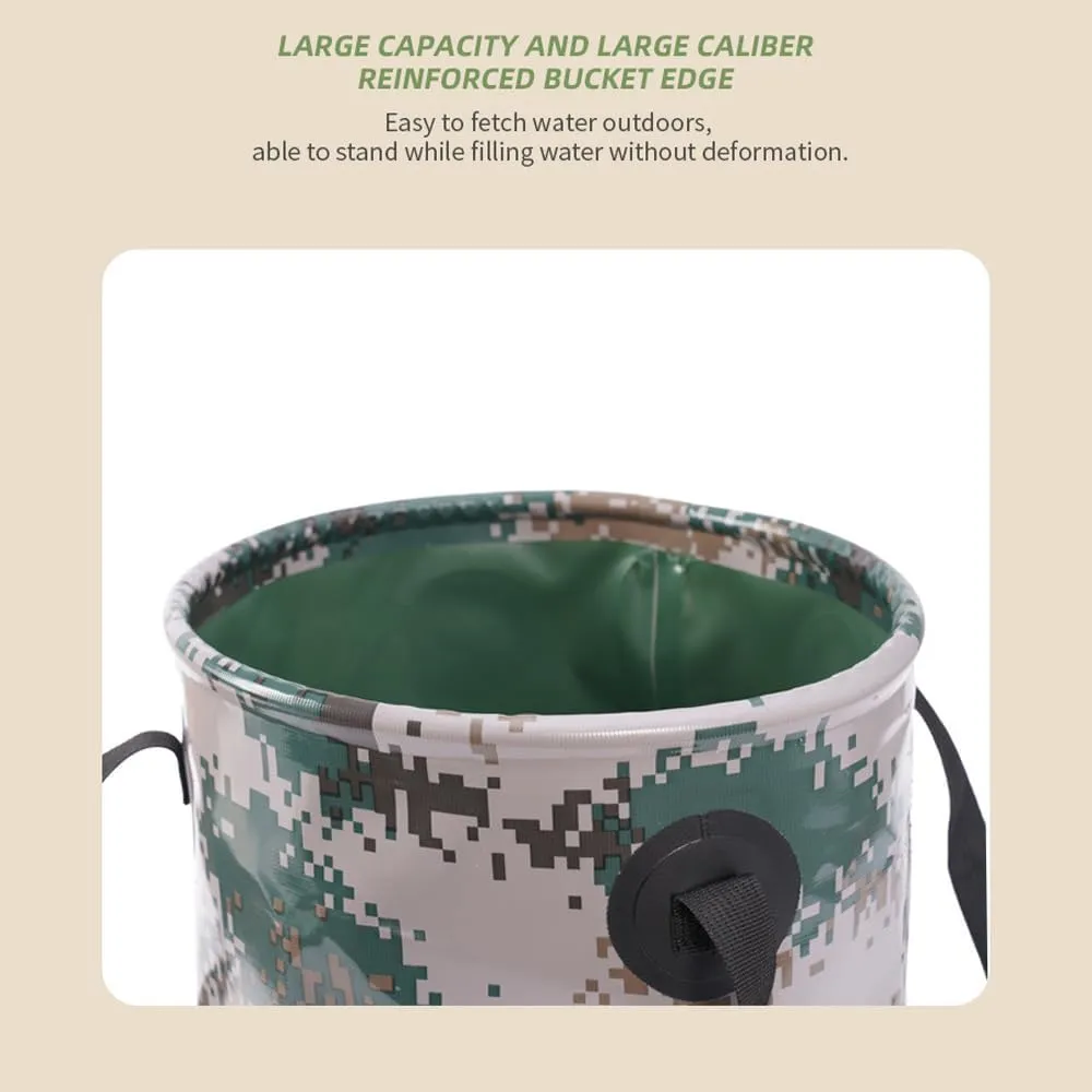 20L Collapsible Fishing Bucket, Leak Proof, Food Grade PVC, Portable Outdoor Basin, Travel and Camping Essential for Hiking, Road Trips and Outdoor Activities (Jungle Camo)