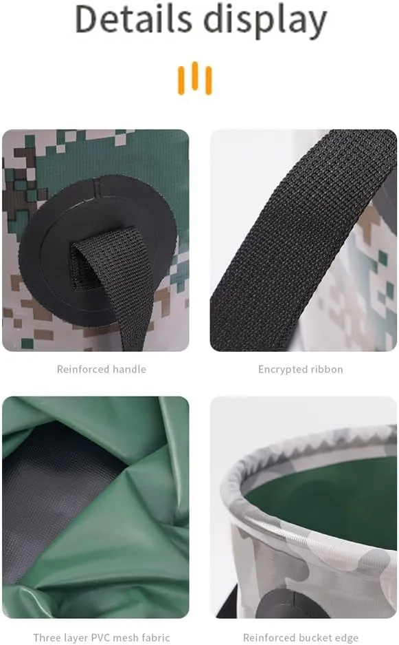 20L Collapsible Fishing Bucket, Leak Proof, Food Grade PVC, Portable Outdoor Basin, Travel and Camping Essential for Hiking, Road Trips and Outdoor Activities (Jungle Camo)