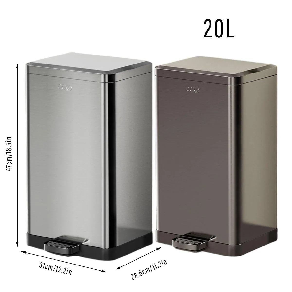 20L Rubbish Bin Foot Operated Household Trash Can with Lid Large Capacity