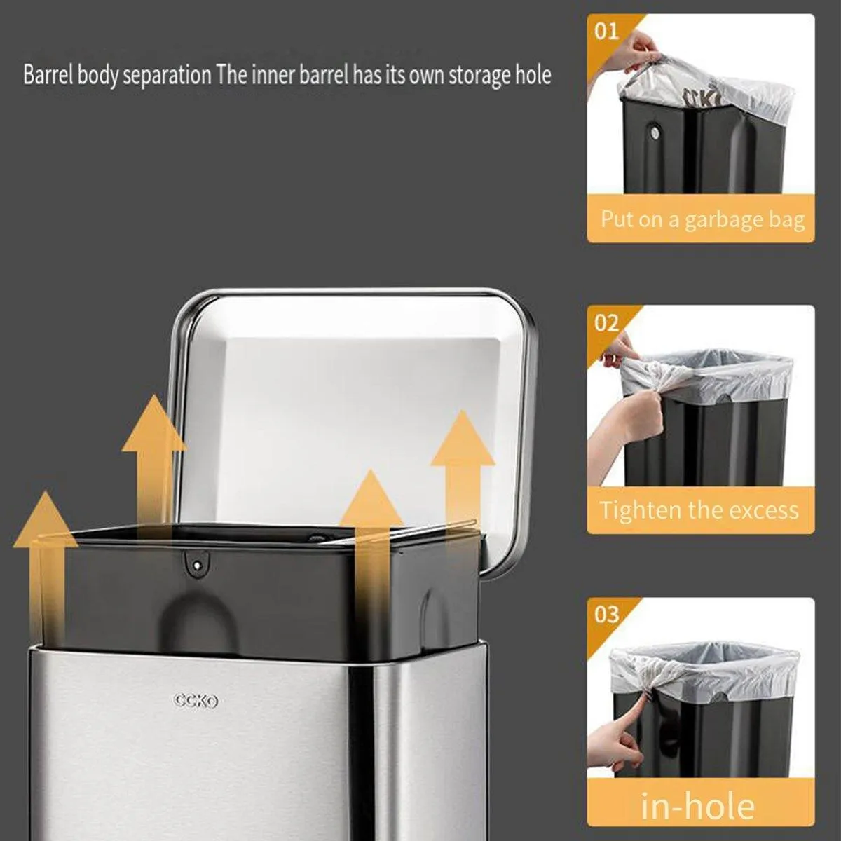 20L Rubbish Bin Foot Operated Household Trash Can with Lid Large Capacity