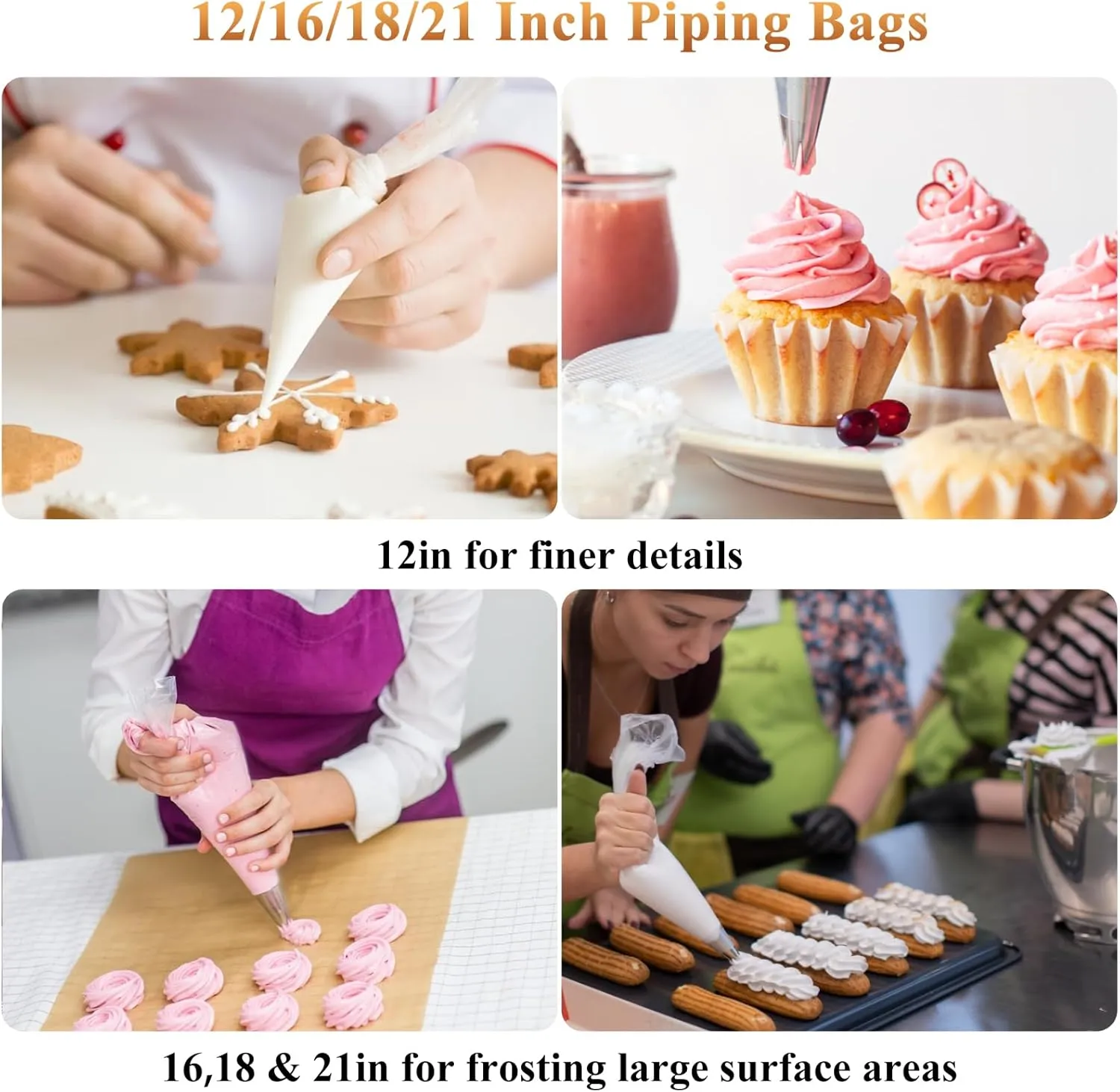 21 Inch Piping Bags, 100pcs Disposable Pastry Bags, Anti Burst Icing Bags for Cream Frosting, Cakes and Cookies Decoration (100pcs 21 Inch Piping Bags)