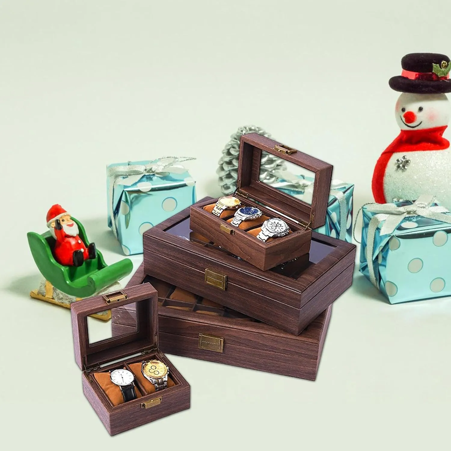 2/3/6/10/12 Slot Watch Storage Box Wood Watch Cases Display Holder With Clear Lid Watch Organizers For Women And Men