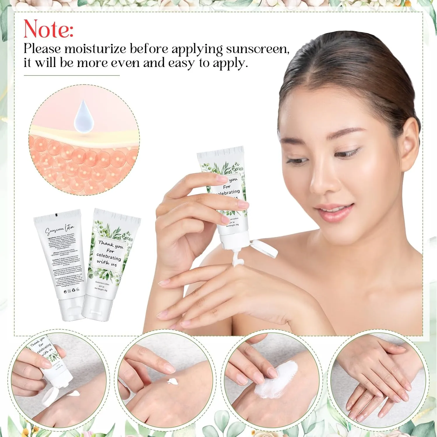 24 Pcs Mini Sunscreen Bulk for Summer Wedding Party Spf 30 Water Resistant Sunscreen Lotion Bulk 1oz Travel Size for Thank You Gifts Wedding Party Supplies(White Cream,Eucalyptus)