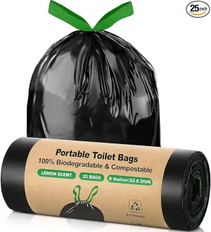25 Portable Camping Toilet Bags Drawstring, 8 Gal Compost Portable Toilet Bags for Camping Potty Adults, Outdoor Waste Toilet Bag for 5 Gallon Bucket Toilet Camping Bathroom Travel Backpacking