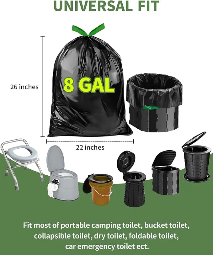 25 Portable Camping Toilet Bags Drawstring, 8 Gal Compost Portable Toilet Bags for Camping Potty Adults, Outdoor Waste Toilet Bag for 5 Gallon Bucket Toilet Camping Bathroom Travel Backpacking