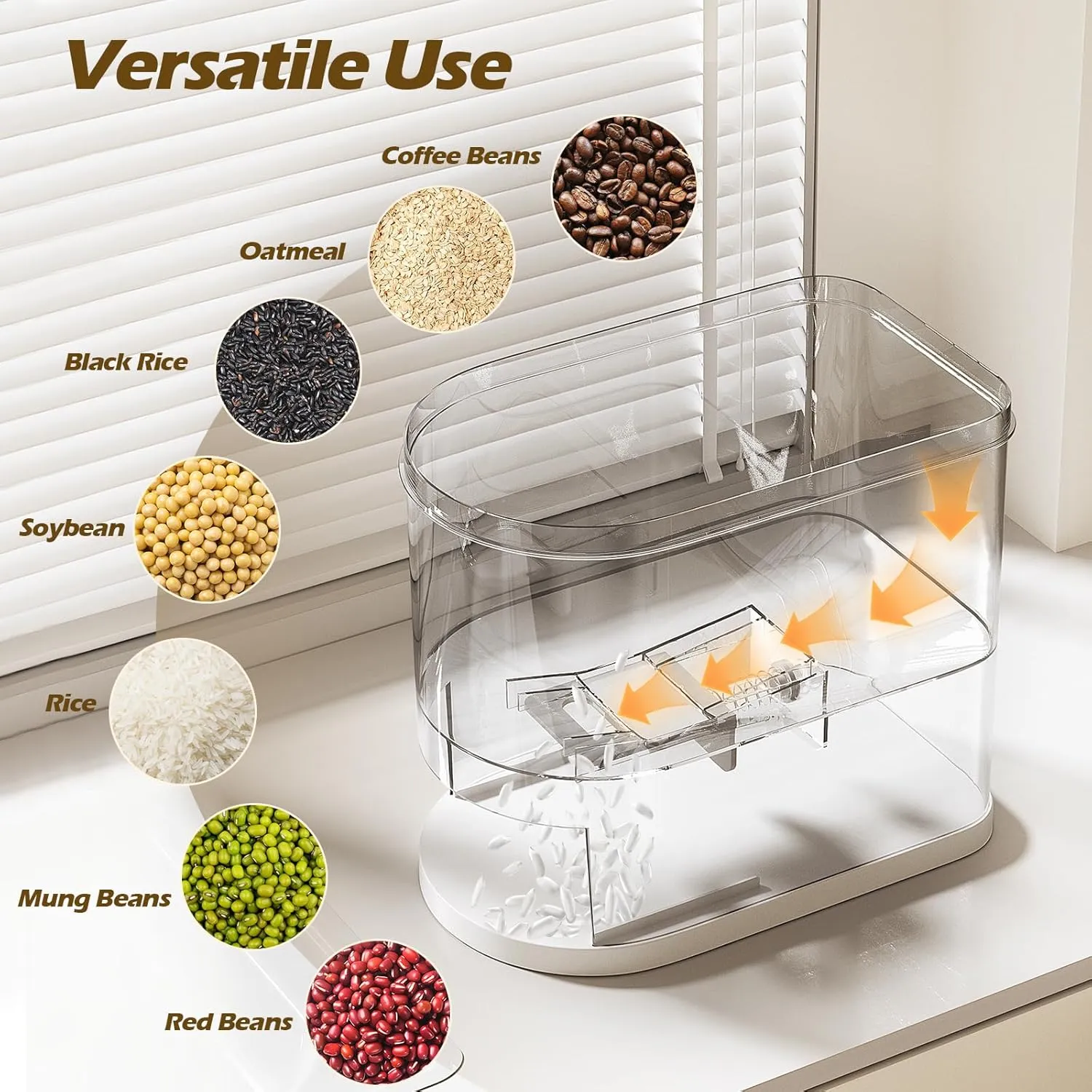 25Lbs Large Rice Dispenser, Cereal Grain Snack Storage Container Bucket with Measuring Cylinder Lid, Kitchen Household Moisture Proof Sealed Holder for Soybean (White, 25LBs)