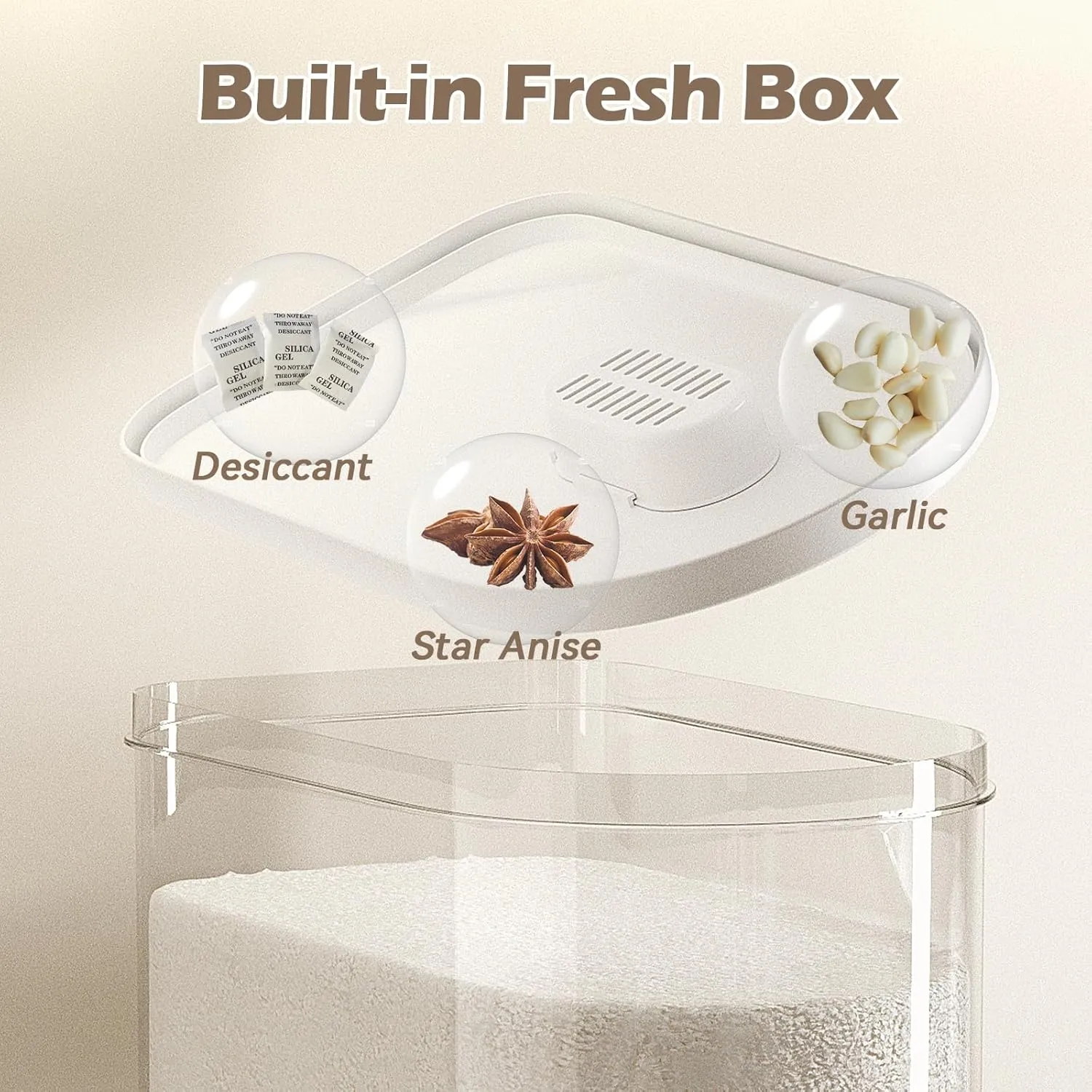 25Lbs Large Rice Dispenser, Cereal Grain Snack Storage Container Bucket with Measuring Cylinder Lid, Kitchen Household Moisture Proof Sealed Holder for Soybean (White, 25LBs)