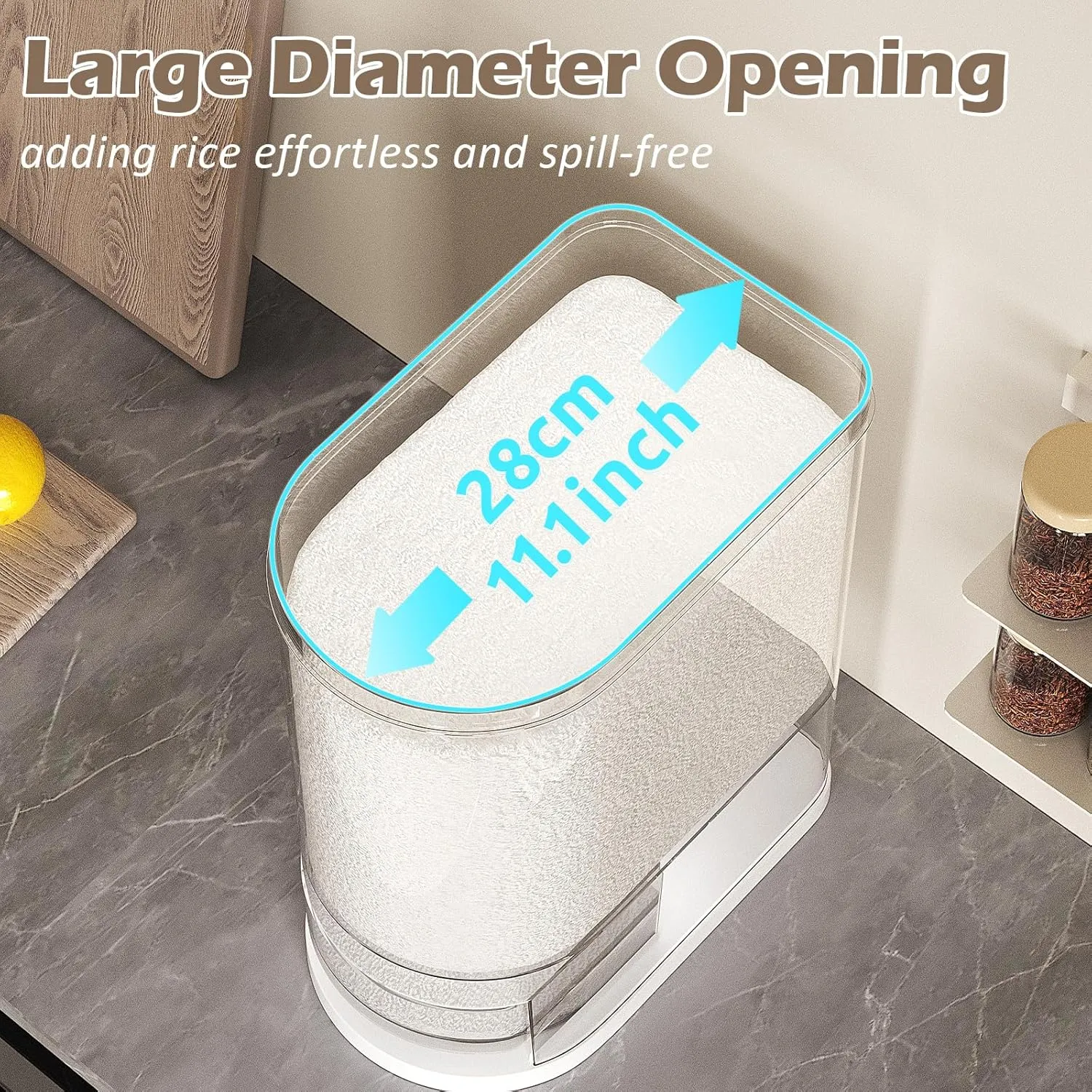 25Lbs Large Rice Dispenser, Cereal Grain Snack Storage Container Bucket with Measuring Cylinder Lid, Kitchen Household Moisture Proof Sealed Holder for Soybean (White, 25LBs)