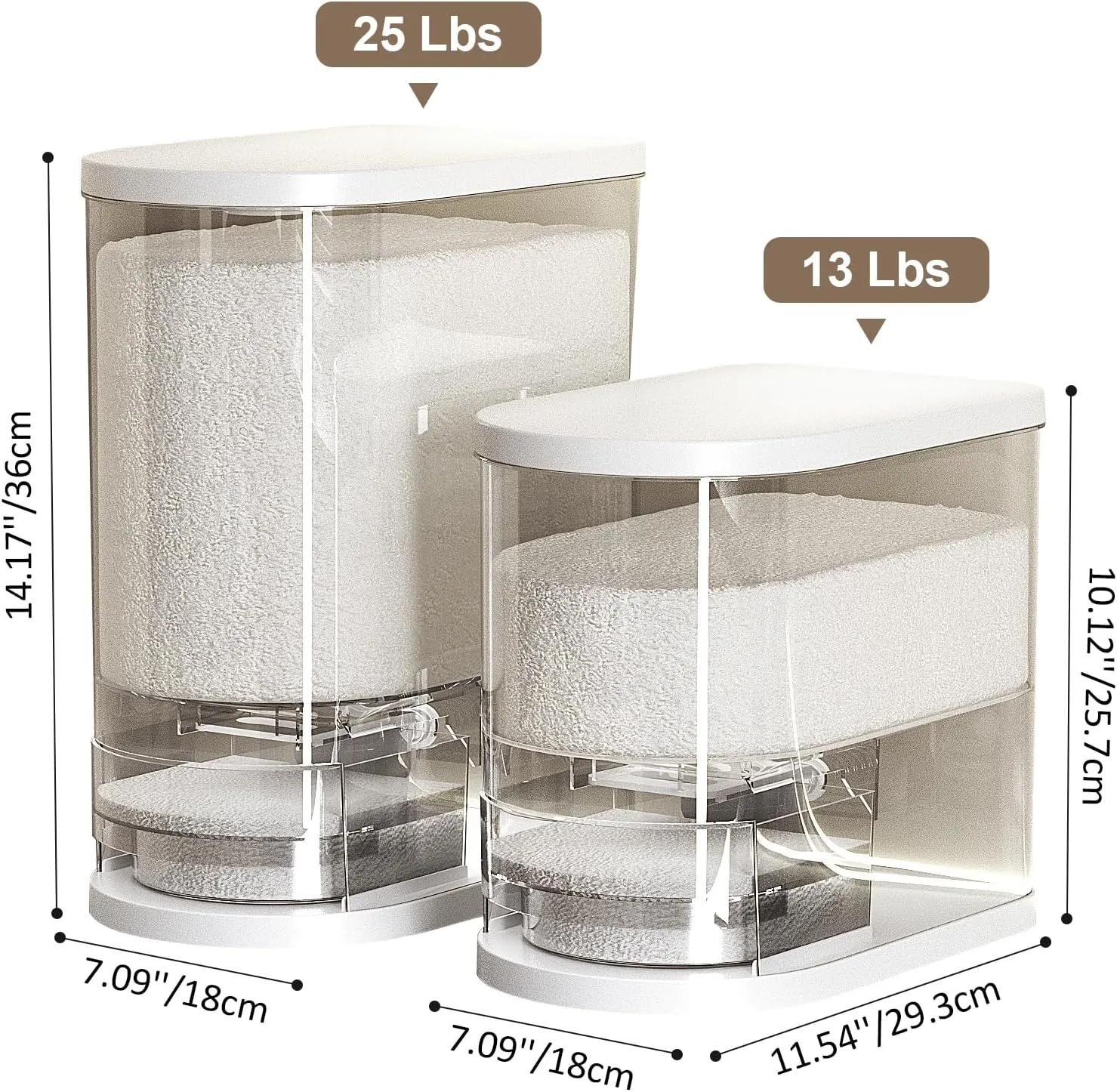 25Lbs Large Rice Dispenser, Cereal Grain Snack Storage Container Bucket with Measuring Cylinder Lid, Kitchen Household Moisture Proof Sealed Holder for Soybean (White, 25LBs)