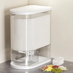 25Lbs Large Rice Dispenser, Cereal Grain Snack Storage Container Bucket with Measuring Cylinder Lid, Kitchen Household Moisture Proof Sealed Holder for Soybean (White, 25LBs)