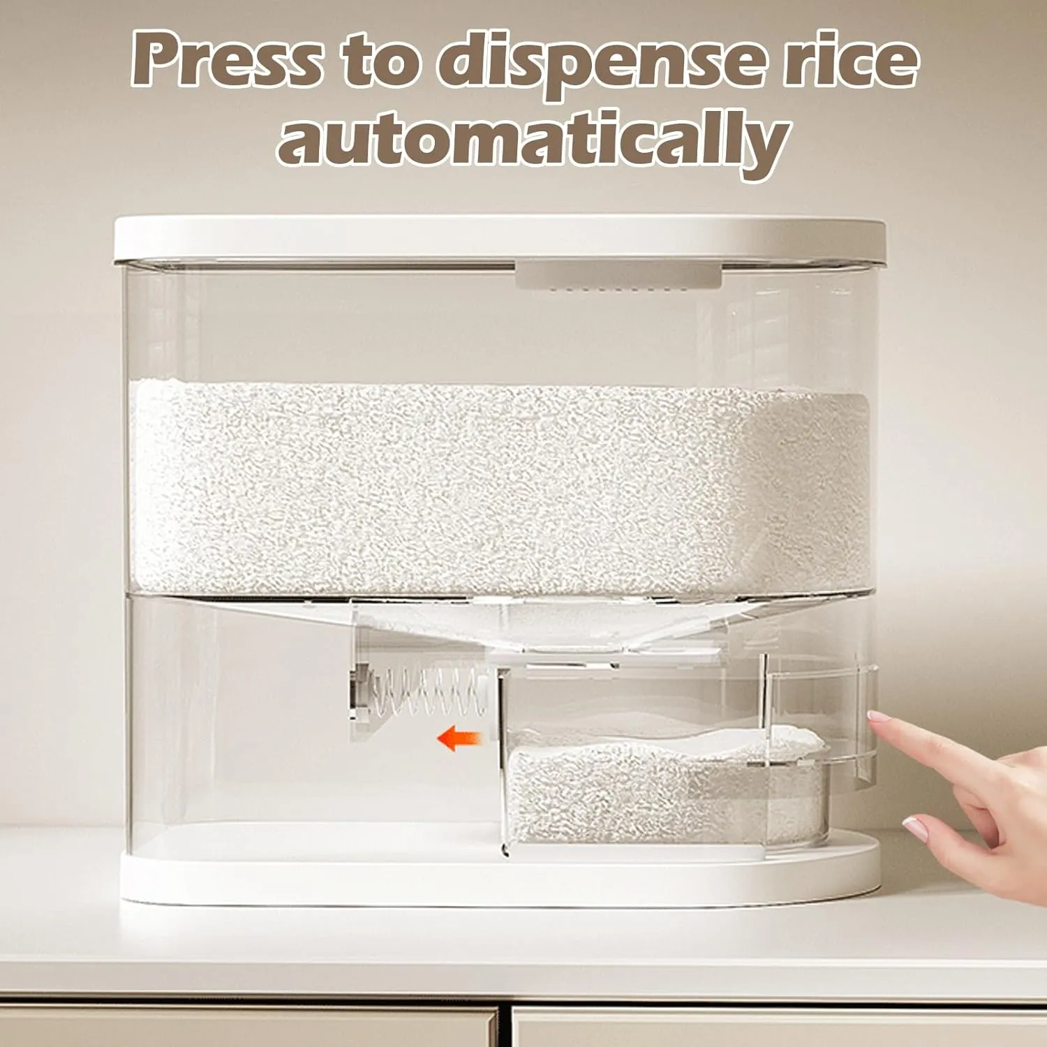 25Lbs Large Rice Dispenser, Cereal Grain Snack Storage Container Bucket with Measuring Cylinder Lid, Kitchen Household Moisture Proof Sealed Holder for Soybean (White, 25LBs)