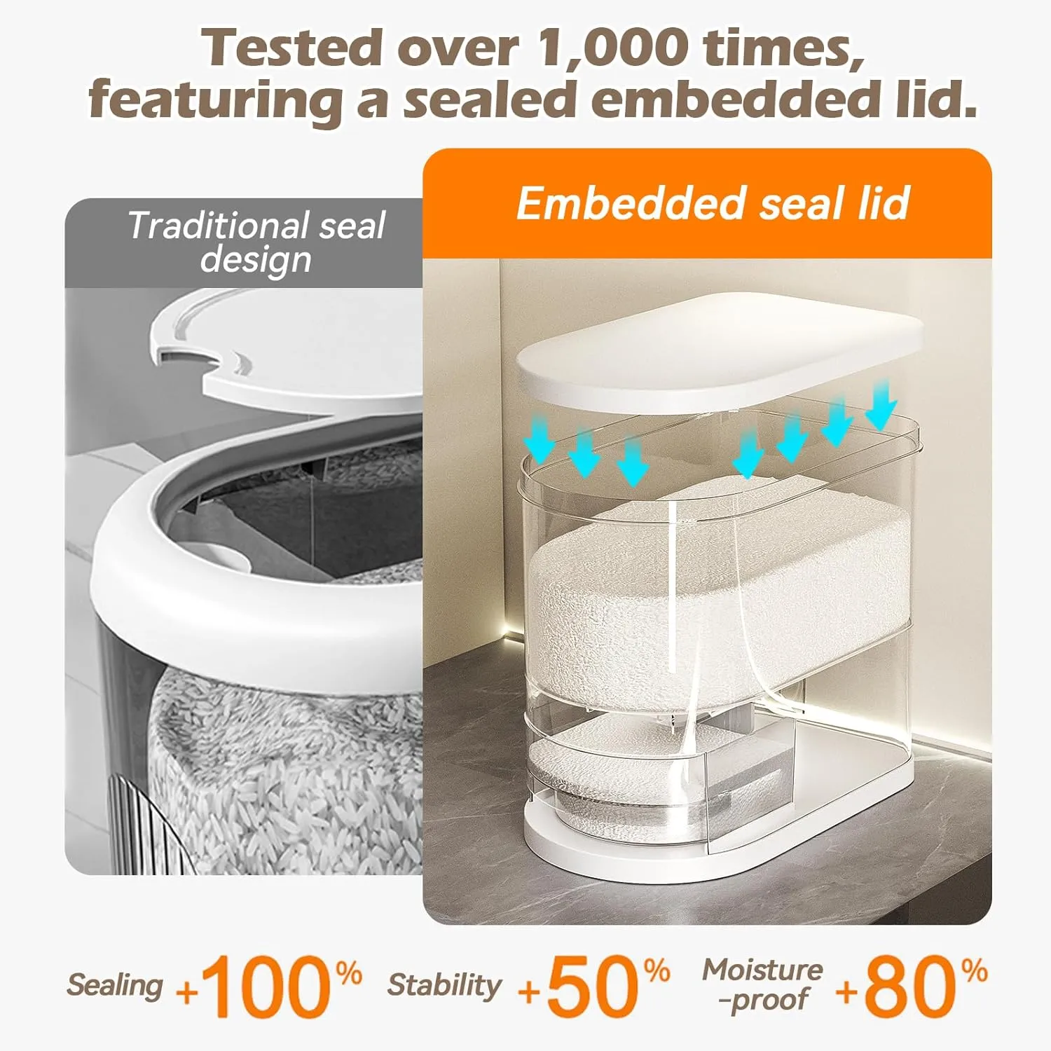 25Lbs Large Rice Dispenser, Cereal Grain Snack Storage Container Bucket with Measuring Cylinder Lid, Kitchen Household Moisture Proof Sealed Holder for Soybean (White, 25LBs)
