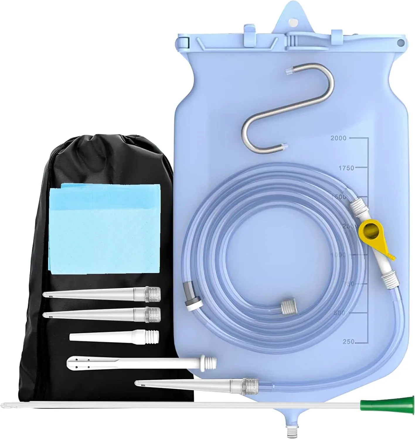2L Enema Bucket Kit Colon Cleansing Silicone Enema Bag for Women Men 6Pcs Enema Nozzle Tips Colon Tube Hose Replacement, Clear Enema Kit Coffee Sealable Hot Water Bottle Shower Adult Kids Constipation