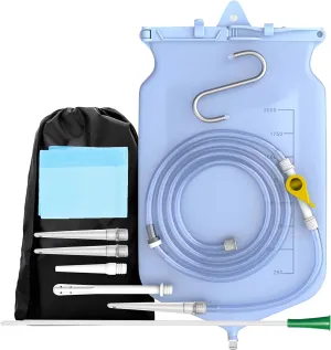 2L Enema Bucket Kit Colon Cleansing Silicone Enema Bag for Women Men 6Pcs Enema Nozzle Tips Colon Tube Hose Replacement, Clear Enema Kit Coffee Sealable Hot Water Bottle Shower Adult Kids Constipation
