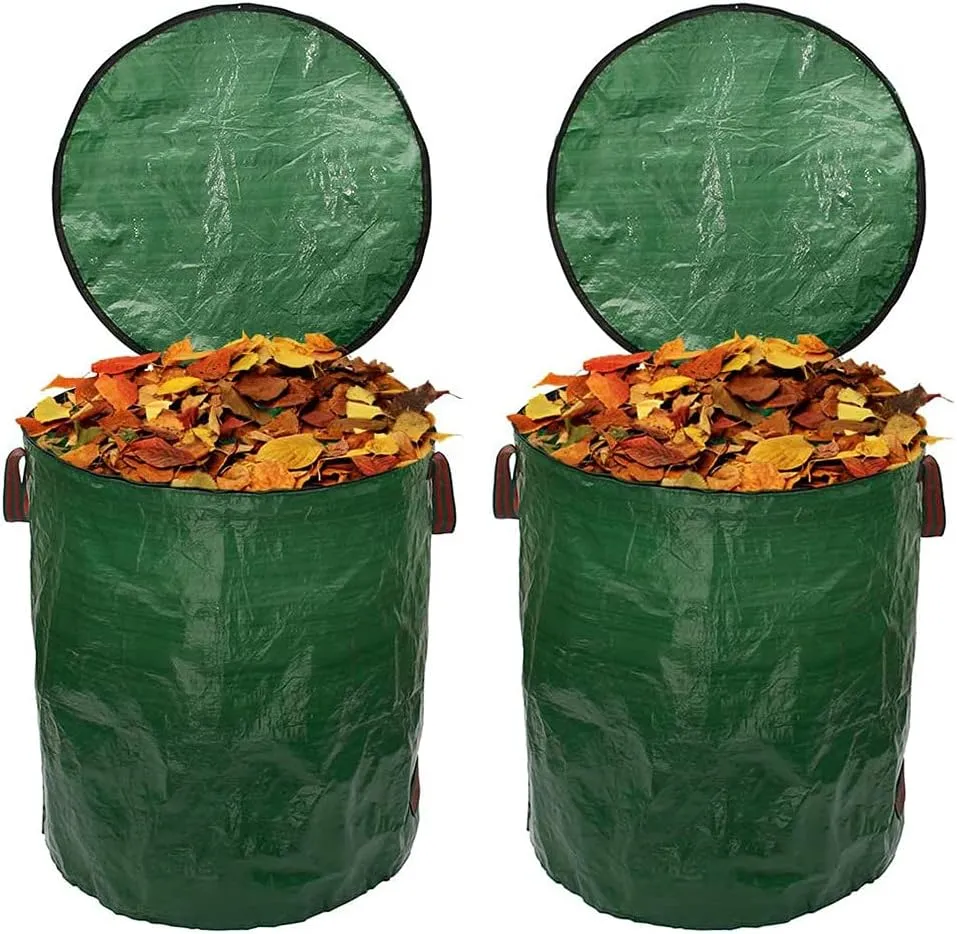 2pack 32Gallons Fallen Leaf Collection Bag with Lip, Foldable Courtyard Garbage Bags PP Waterproofing Reusable Horticultural Containers for Courtyard Camping Green