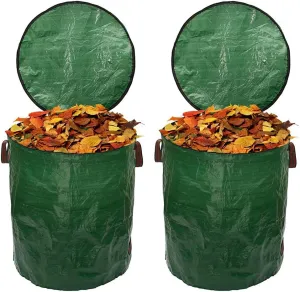 2pack 32Gallons Fallen Leaf Collection Bag with Lip, Foldable Courtyard Garbage Bags PP Waterproofing Reusable Horticultural Containers for Courtyard Camping Green