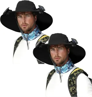 2PC Solar Hat with Built in Fan, Wide Brim Solar Fan Hat Outdoor Fishing, UPF 50  Summer Quick-Dry Hats for Men Women